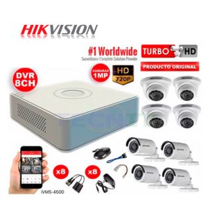 KIT DE VIDEO VIGILANCIA HIKVISION TURBO HD 8 CAMARAS 720P + ACCESORIOS
