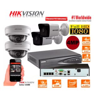 KIT DE VIDEO VIGILANCIA IP CCTV HIKVISION DE 4 CAMARAS FULL HD 1080P DE 4MP