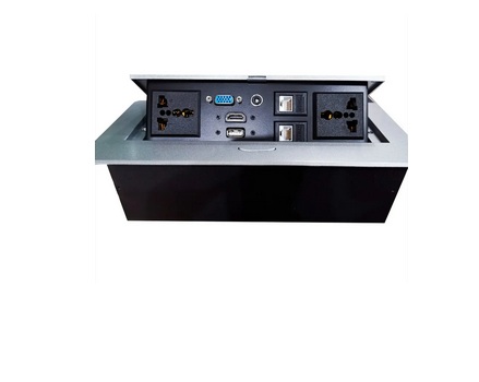 CAJA DE MULTIPUERTOS PARA MESA 2XPUERTOS DE PODER, HDMI, VGA, USB, 2X RJ45 + AUDIO