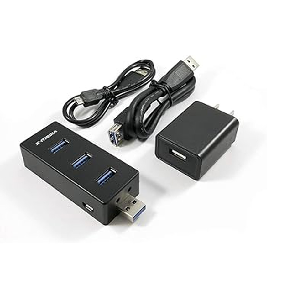 MINI HUB X-MEDIA XM-UH3004A DE 4 PUERTOS USB 3.0 EXPANDIBLE + ADAPTADOR