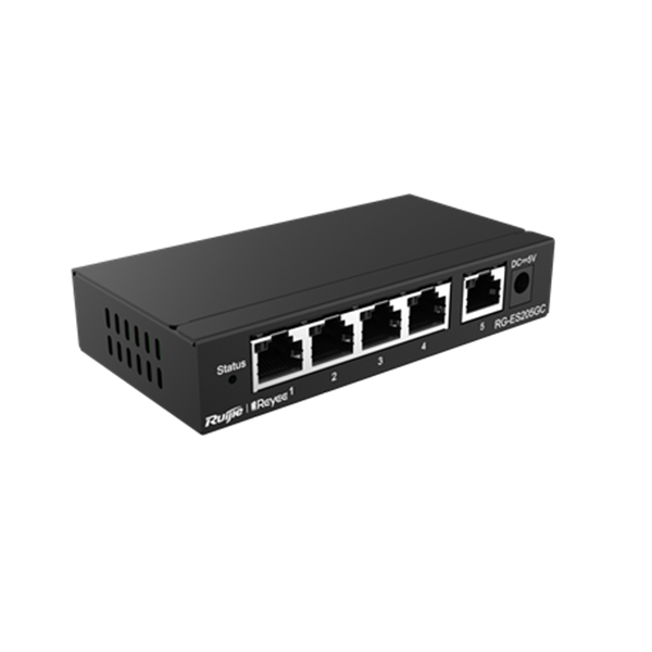 SWITCH RUIJIE RG-ES205GC-P DE 5 PUERTOS CON 4 PUERTOS PoE+ 54W GIGABIT 10/100/1000 CLOUD MANAGED