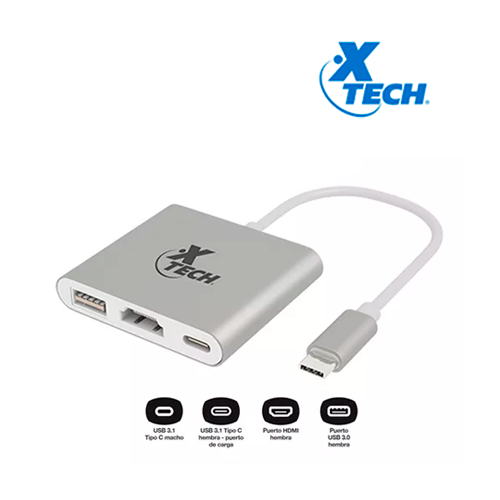 Adaptador Tipo C a HDMI, USB 3.0 y Tipo C - Xtech