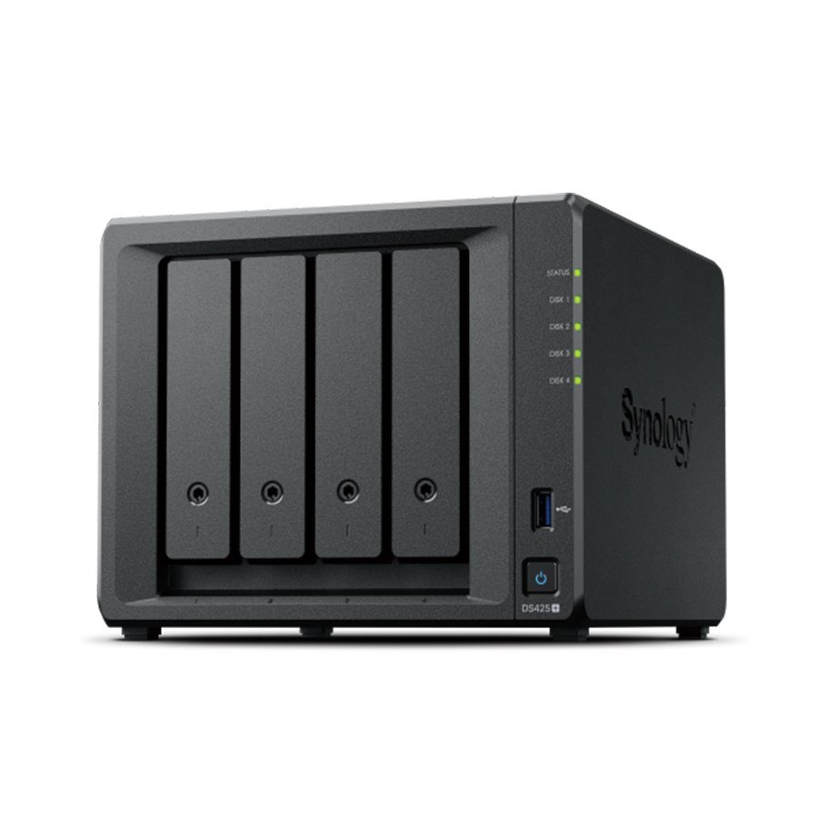 SERVIDOR NAS SYNOLOGY DS425+, 4xBAHÍAS 3.5″/2.5″ SATA, RAID 0 A 10, 2.0 GHz, 4 GB DDR4, PUERTO USB, 2xLAN