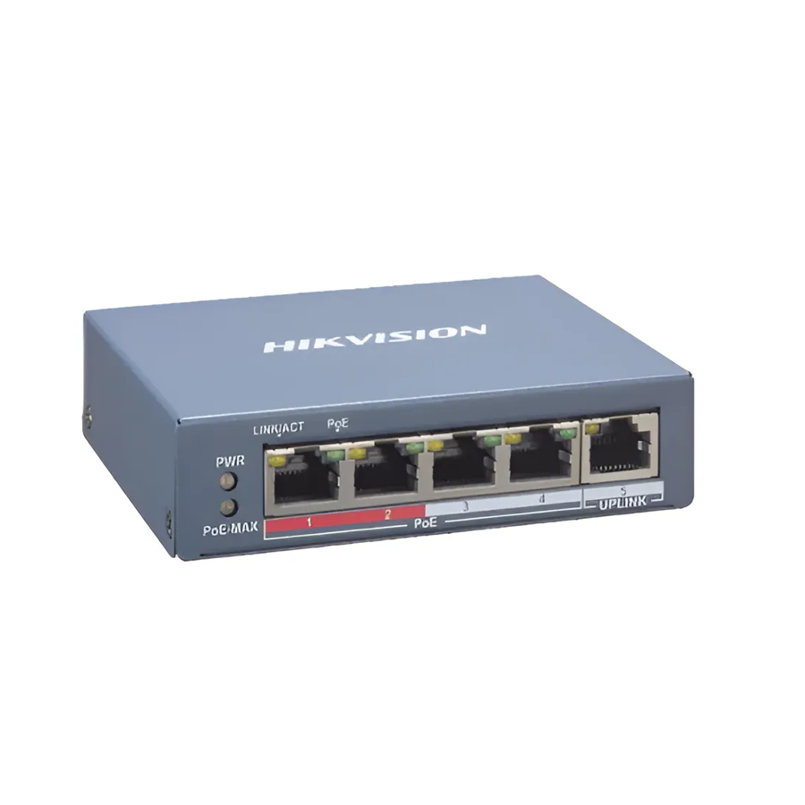 SWITCH HIKVISION DS-3E1105P-EI/M ADMINISTRABLE L2 DE 4 PUERTOS FE PoE+ 45W + 1 PUERTOS GIGABIT