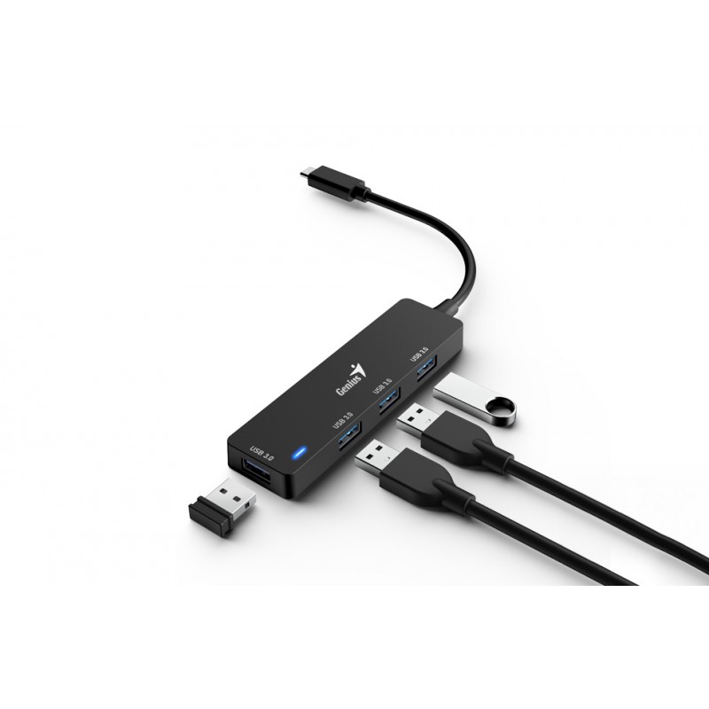 MINI HUB GENUIS UH-400 USB-C A 4 PUERTOS USB 3.0 NEGRO