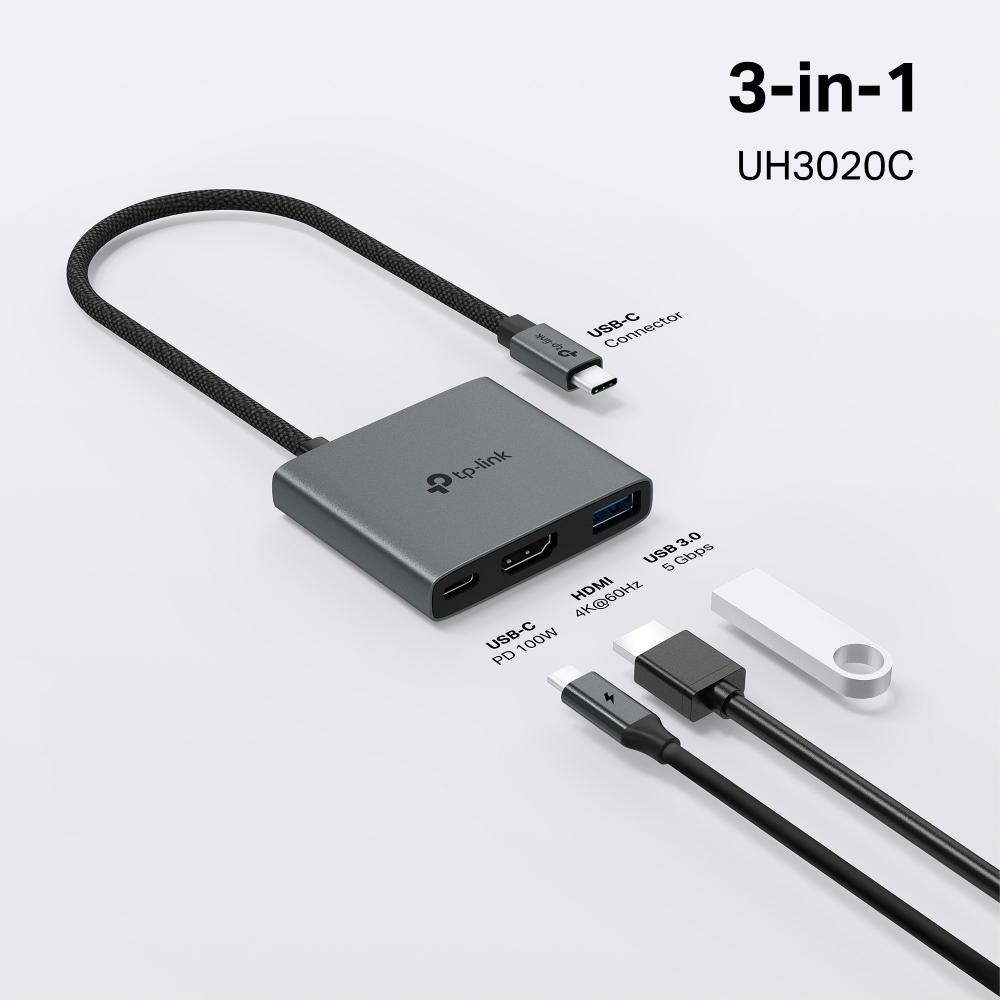 HUB TP-LINK UH3020C 3 EN 1 USB-C A 1xUSB3.0 + 1xHDMI + 1xUSB-C