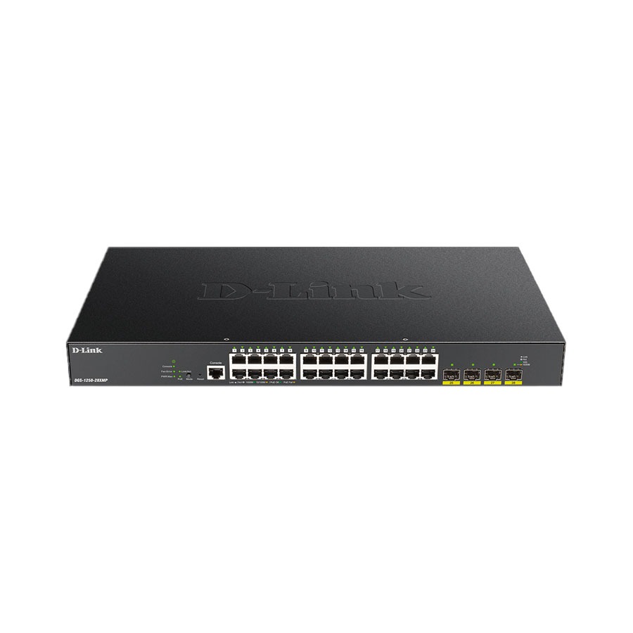 SWITCH D-LINK DGS-1250-28XMP ADMINISTRABLE L3 DE 24 PUERTOS GIGABIT PoE+ 370W + 4 PUERTOS 10GIGABIT O SFP+ RACKEABLE