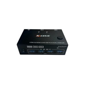 SWITCH KVM KCEVE KC-KVM202AS DE 2 PUERTOS HDMI 4K60HZ, 6XUSB3.0, SALIDA HDMI + SET CABLES