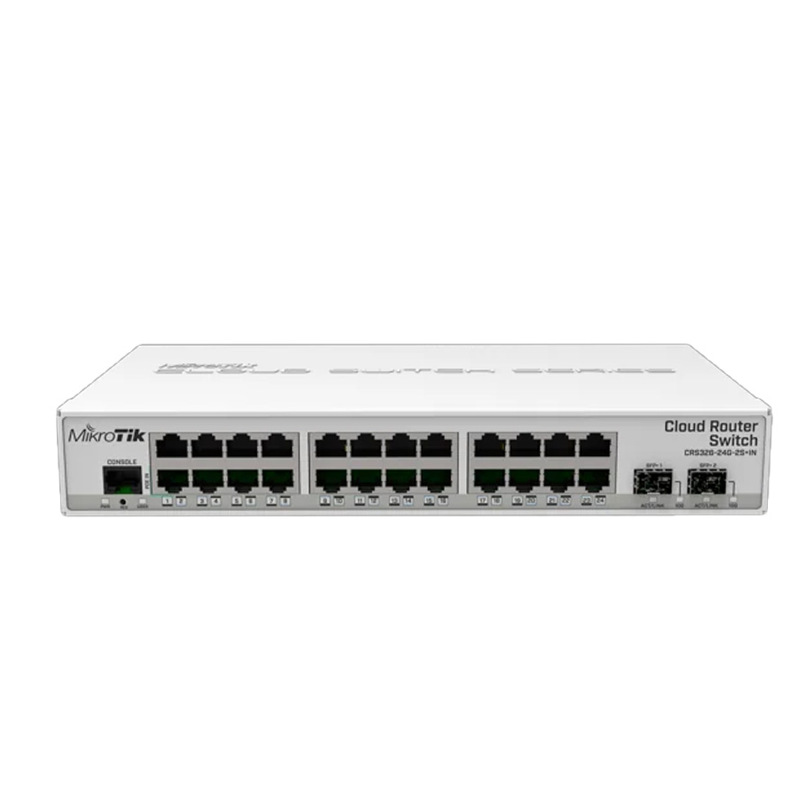 CLOUD ROUTER SWITCH MIKROTIK CRS326-24G-2S+IN ADMINISTRABLE L3/L2 DUAL BOOT DE 24 PUERTOS GIGABIT + 2 PUERTOS 10G SFP+ OS L5 RACKEABLE