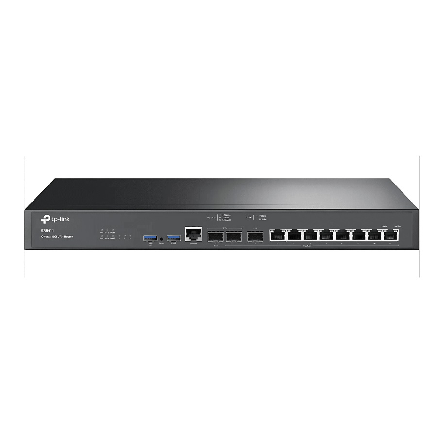 ROUTER VPN TP-LINK OMADA ER8411 BALANCEADOR DE CARGA BANDA ANCHA 8 PUERTOS GIGABIT + SFP LAN/WAN + 2 PUERTOS 10GIGABIT SFP+ LAN/WAN + 2 USB3.0 2.3M SESIONES