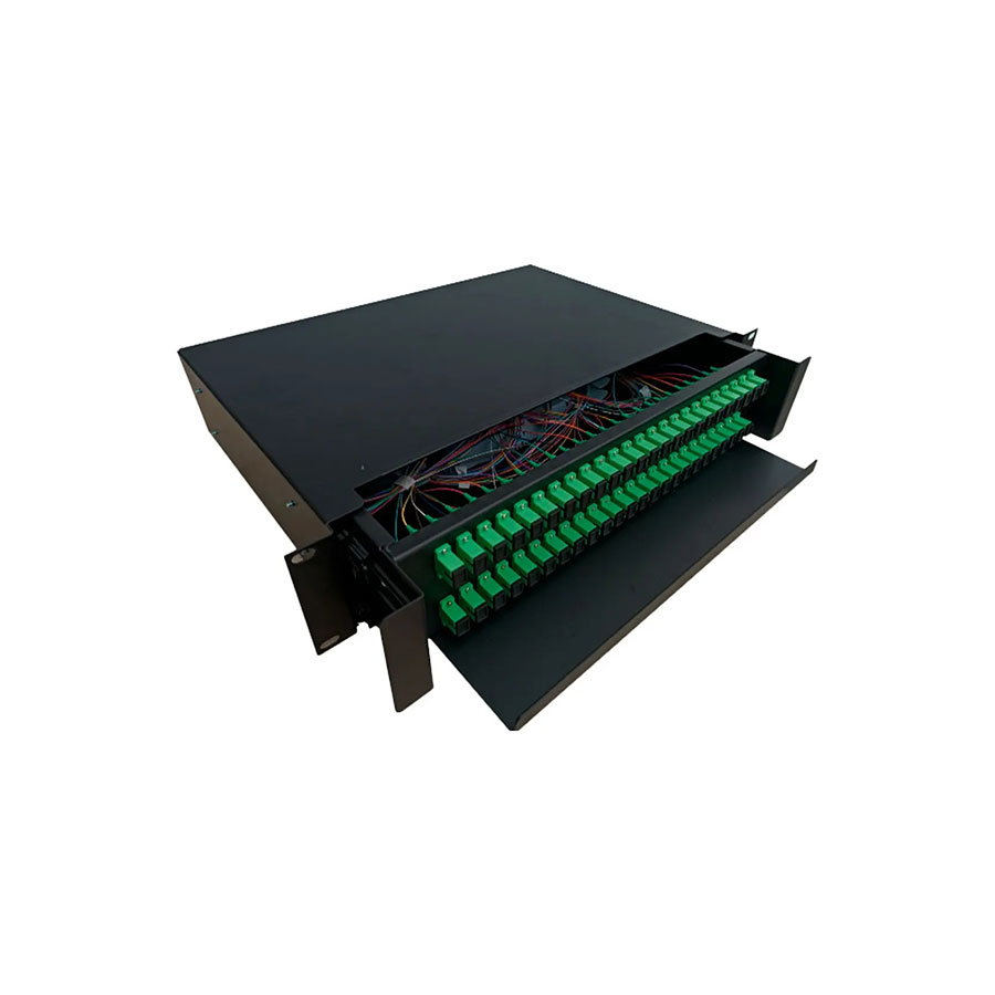 PANEL DE FO ODF 24 PUERTOS MM OM3 CON ADAPTADORES LC/UPC+PIGTAILS DE FUSION+TUBILLOS CON BANDEJA DESLIZABLE