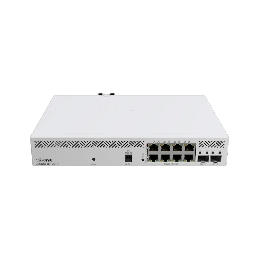 CLOUD SMART SWITCH MIKROTIK CSS610-8P-2S+IN ADMINISTRABLE L2 DE 8 PUERTOS GIGABIT PoE+ 140W + 2 PUERTOS 10G SFP+ RACKEABLE