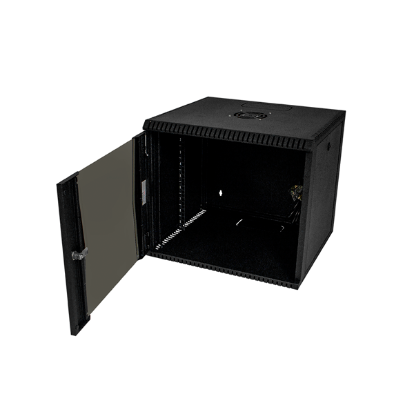 GABINETE RACK CERRADO BEAUCOUP MONOBLOQUE I-1071-N COMPACTO DE PARED CON PUERTA DE VIDRIO + VENTILADOR 9UR (54x50x47cm)