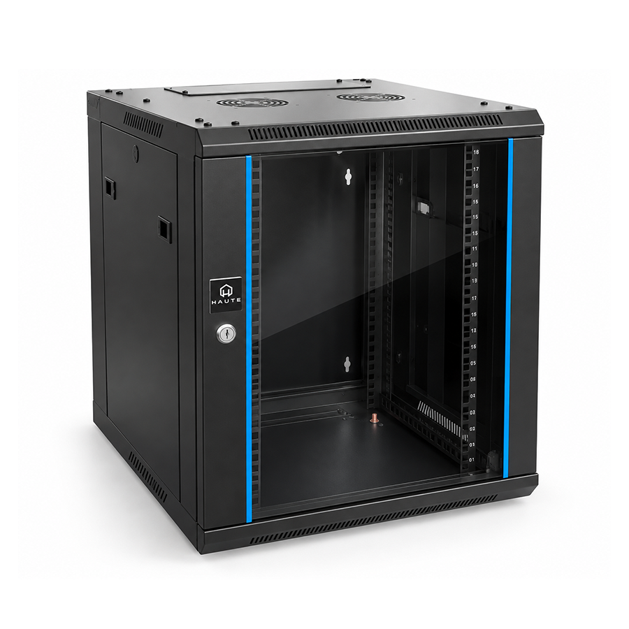 GABINETE RACK CERRADO HAUTE HTE-WS6615 DE PARED CON PUERTA DE VIDRIO 15UR (60x60x77cm)